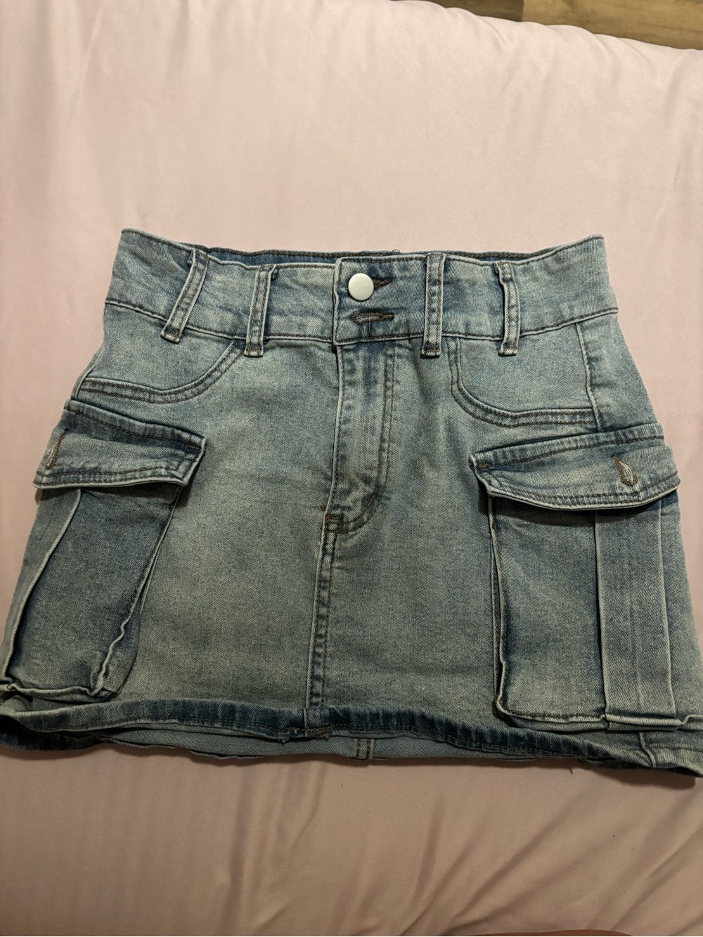 Denim Cargo Pocket Mini Skirt in Light Blue